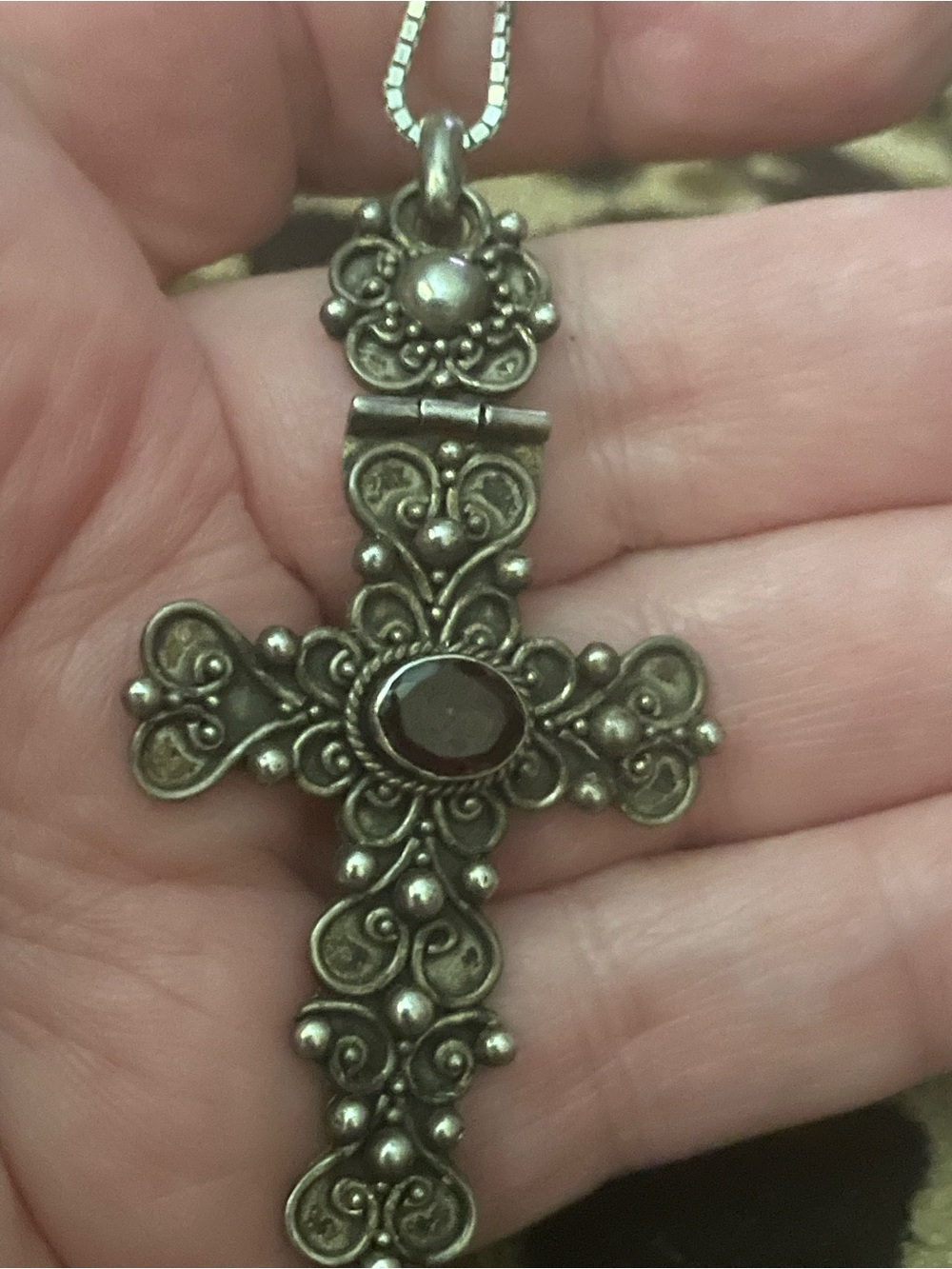 Elegant Unique Silver Cross Necklace with Red Gemstone Vintage”” - Picture 3 of 7